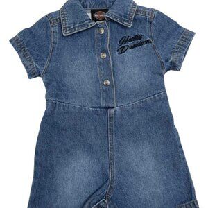 Harley-Davidson Baby Girls' Embroidered Bar & Shield Denim Romper